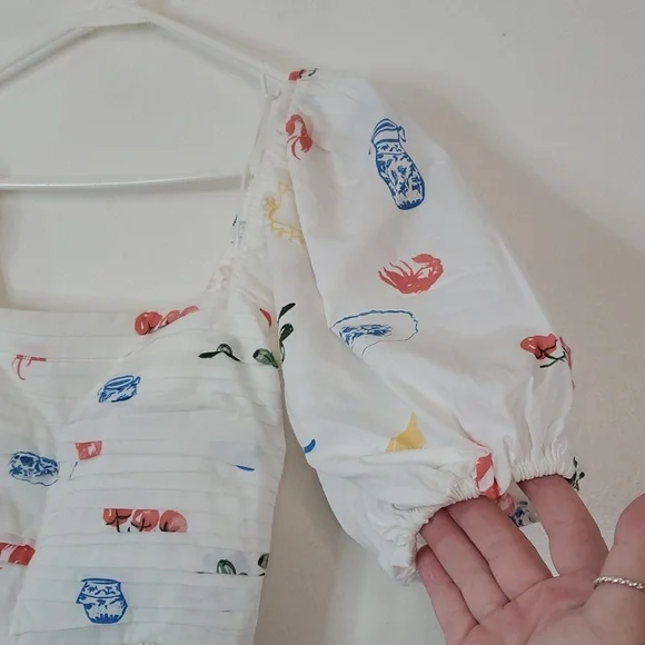 Abercrombie & Fitch Emerson Poplin Puff Sleeve Midi Dress Size XXST Novelty Prin - Picture 3 of 15